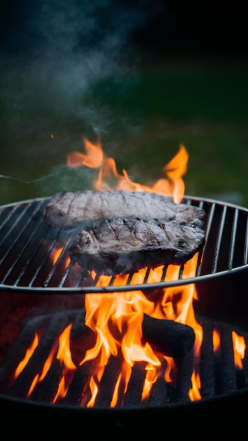 Cozinhar carne em chamas abertas perfeito para um churrasco Vertical Mobile Wallpaper