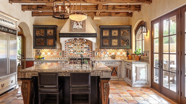 Foto cozinhas mediterrâneas electrodomésticos tradicionais e uma zona de refeições aconchegante
