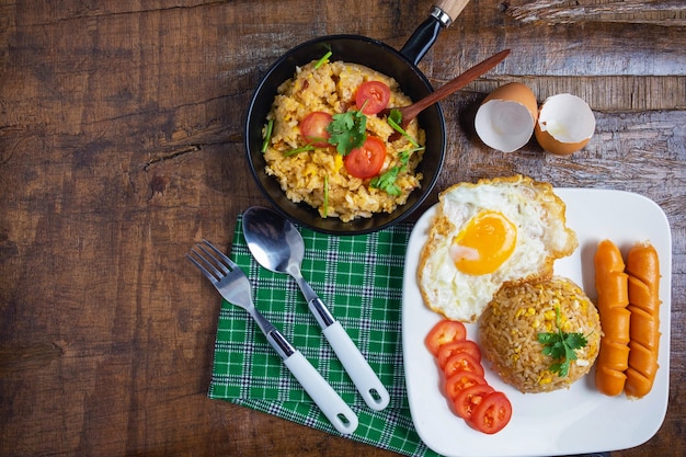 Cozinhe o arroz frito americano em uma panela