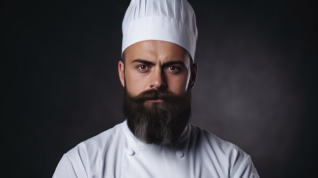 Foto cozinheiro sério com chapéu de chef uniforme branco retrato de um cozinheiro chefe sério