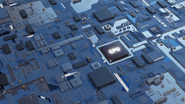 CPU-Chip auf Motherboard 3D-Rendering