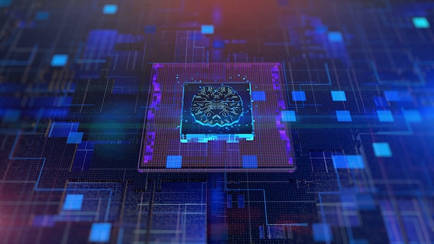 CPU e Brain Over Circuit Board Conceito de Inteligência Artificial AI