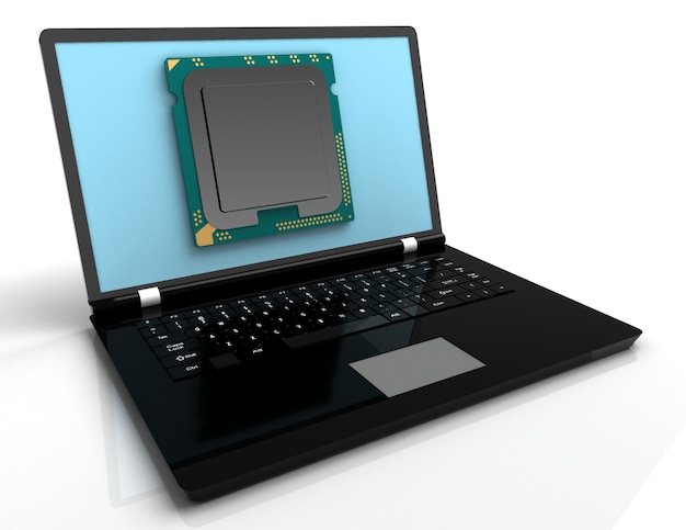 CPU móvil con laptop. Ilustración 3d