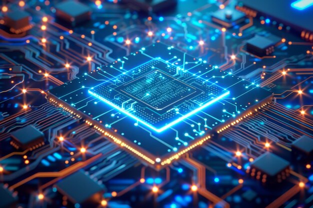 CPU-Prozessor-Mikrochip-Leiterplatten-Illustration, die mit generativer AI erstellt wurde