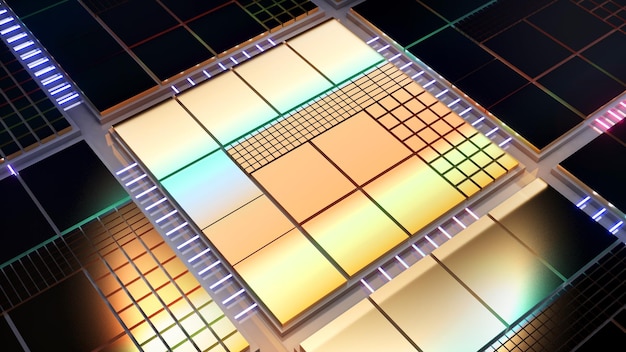 CPU-Wafer-TechnologieZentraleinheitArbeitsverarbeitungstechnologieWafer-Herstellungsprozess3D-Rendering