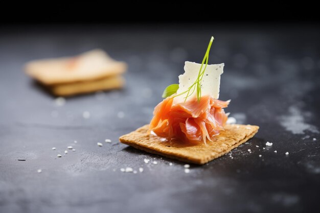 Cracker de centeno con membrillo manchego y cobertura de pizarra