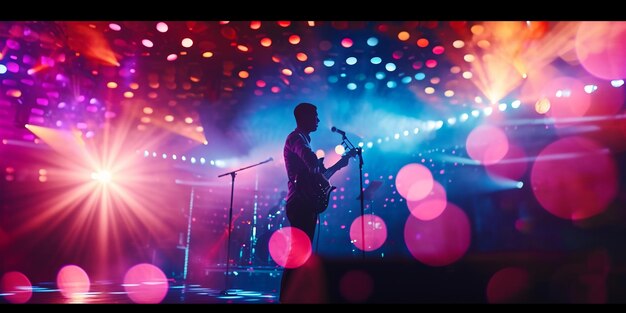 Foto craft a virtual concert stage with holographic performers and dynamic lights