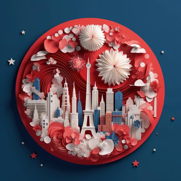 Crafting Freedom Ilustração minimalista em 3D de corte de papel comemorando o Dia da Independência