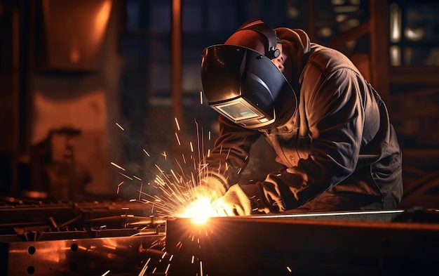 Crafting Sparks Metallschweißer bei der Arbeit mit generativer KI des Lichtbogenschweißgeräts