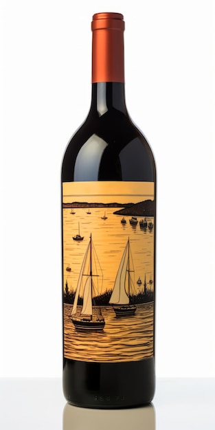 Cram Wine Label Dark Orange und Crimson Boat im Hafen von Vineyard Haven