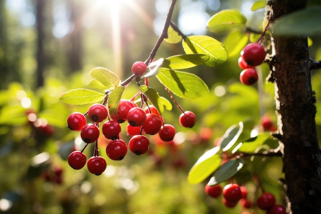 Cranberries auf einem Busch in einem sonnigen Sommerwald