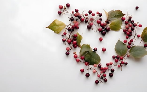 Cranberries em forma de coração em um fundo branco