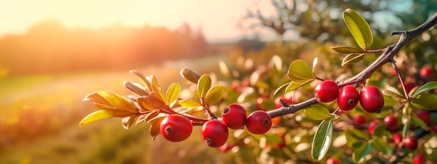 Cranberry cresce em uma árvore no jardim de colheita Generative Ai