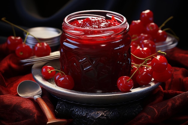 Foto cranberry-marmelade in einem glaskrug