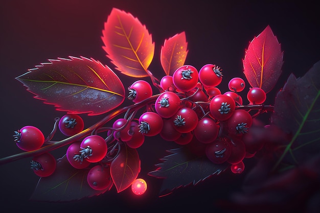 Cranberry-Neonfrucht leuchtende Illustartion ai generierte Kunst