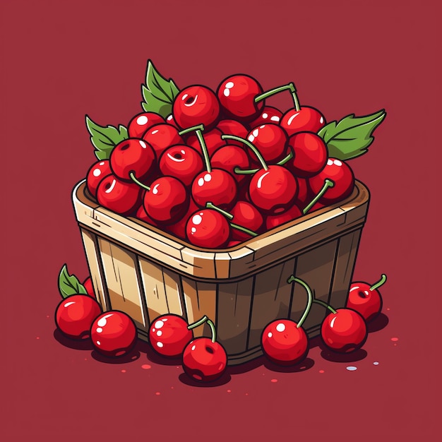 Cranberry Pixel Art Una canasta colorida de cerezas en estilo de 8 bits