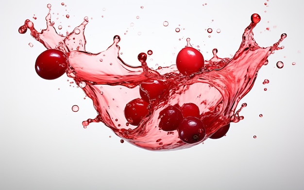 „Cranberry-Saft strömt aus Glas auf weißem Hintergrund“.