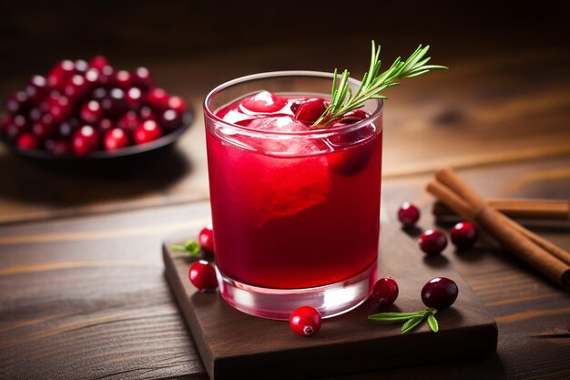 Foto cranberry-saft wird mit einem stück limette in ein glas gegossen