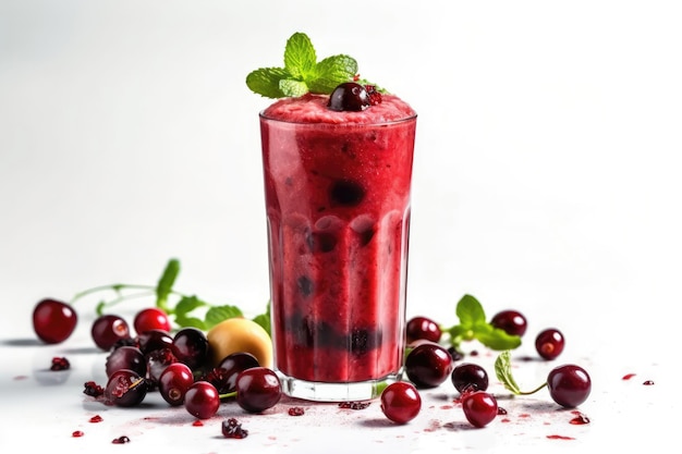 Cranberry-Smoothie auf weißem Hintergrund, generative KI