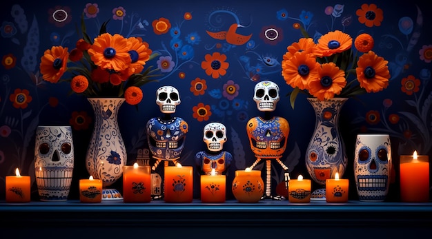 Foto cráneo de azúcar en tatuaje mexicano día de los muertos celebración dia de los muertos cráneo de azúcar