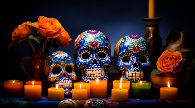 Cráneo de azúcar en tatuaje mexicano Día de los Muertos Celebración Dia De Los Muertos Cráneo de azúcar