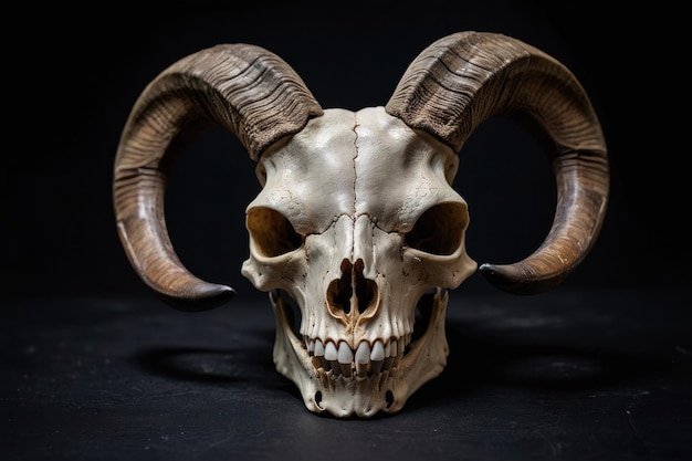 Foto cráneo de cabra sobre un fondo oscuro