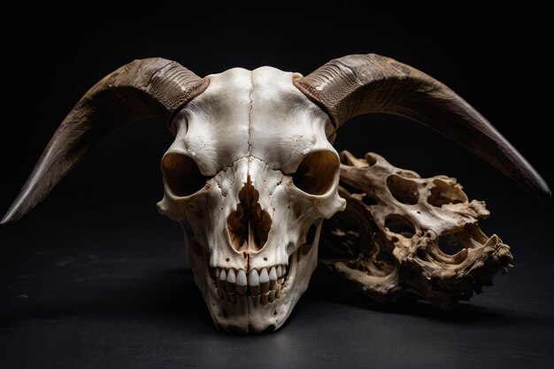Cráneo de cabra sobre un fondo oscuro