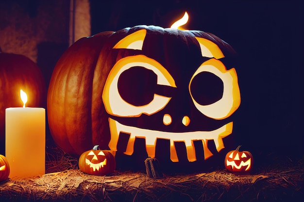 Cráneo de calabaza de Halloween AI render