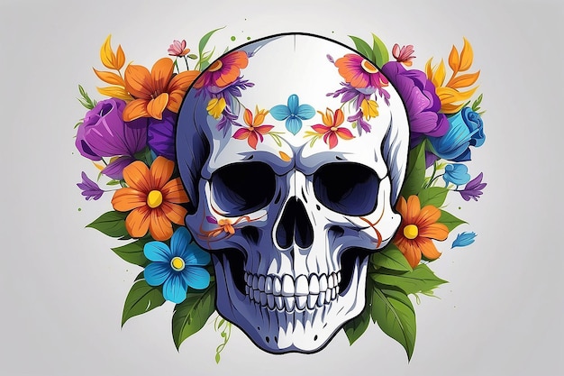 Un cráneo colorido con flores y un cráneo en él