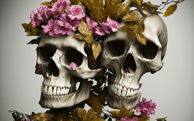 Cráneo cubierto de flores para el día de los muertos festival mexicano ilustración creativa