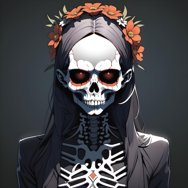 Foto cráneo cubierto de flores para el día de los muertos festival mexicano ilustración creativa