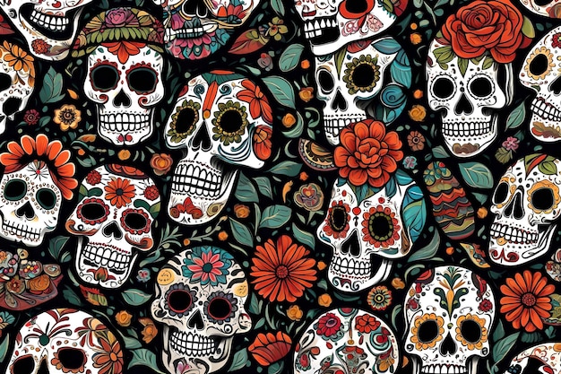 Cráneo de la cultura del Día de los Muertos Da de los Muertos