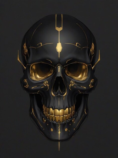 Foto cráneo cyberpunk fondo negro oro minimalista