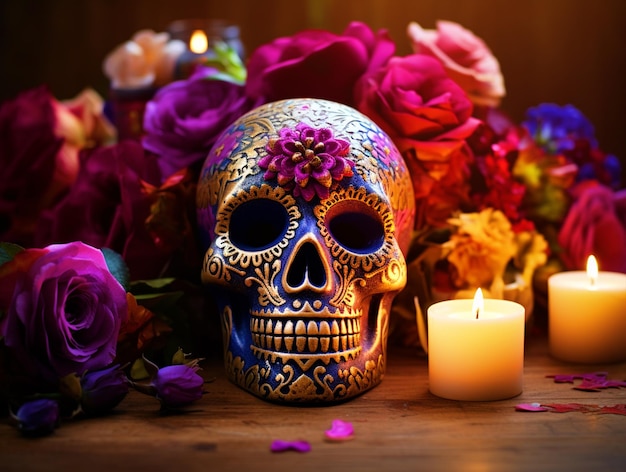 Foto cráneo decorado para el festival del día de los muertos