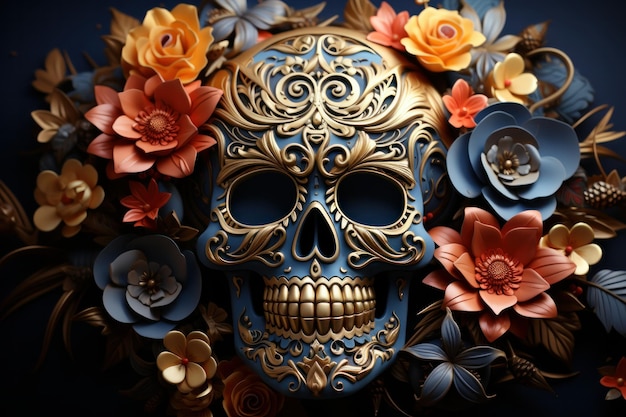 cráneo decorado con flores