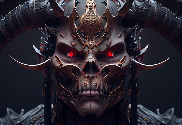 Cráneo diablo cyborg samurai cara renderizado 3D Generar Ai