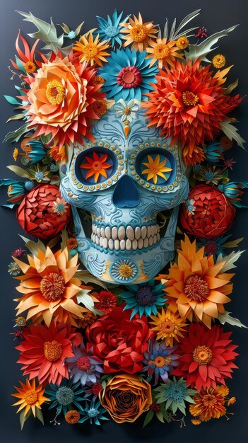 Cráneo con flores en la cabeza