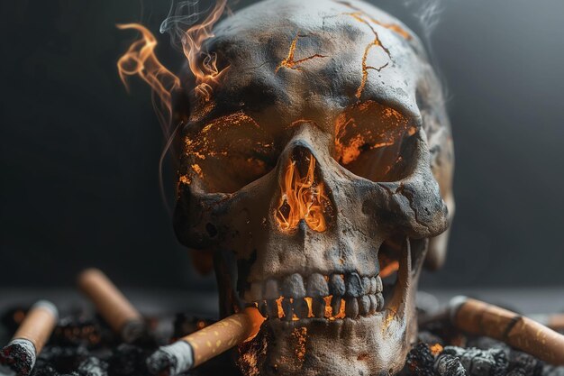 El cráneo fumando cigarrillos