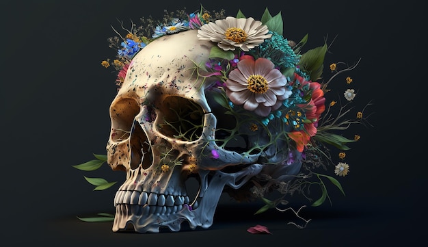 Cráneo humano flor corona muertos imagen ai generado arte