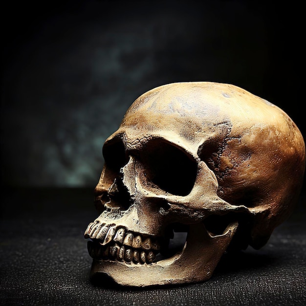 Cráneo humano sobre fondo oscuro