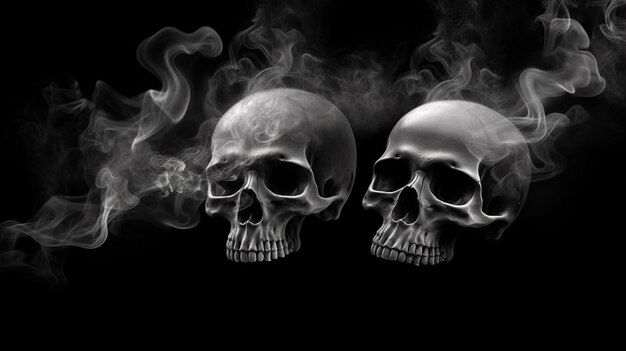 Foto cráneo y humo sobre un fondo negro el concepto de muerte generativa ai