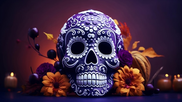 Craneo maquillado de colores y formas para el dia de los muertos in mexico (Schnitzel mit Farben und Formen für den Tag der Toten in Mexiko)