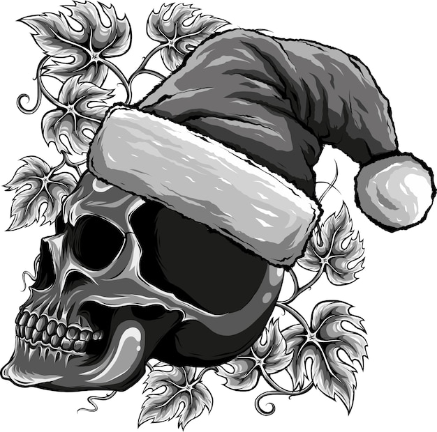 Cráneo de Navidad con sombrero de Santa Claus