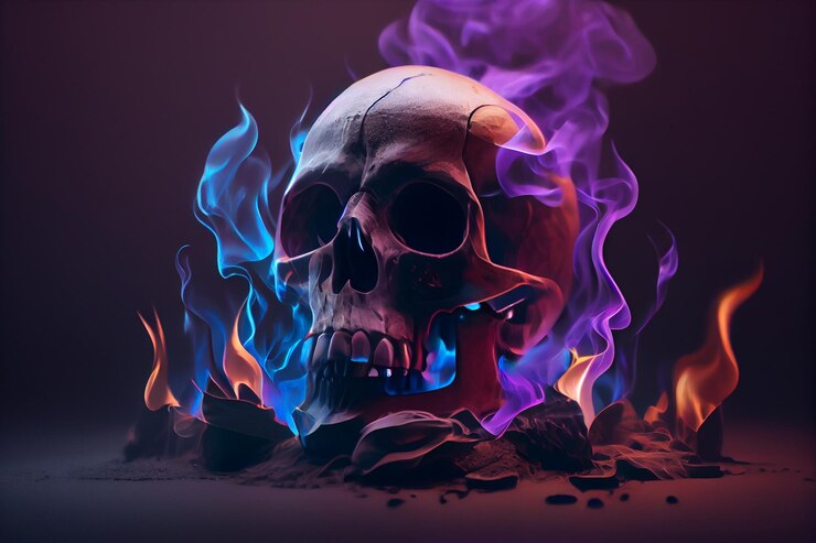 Cráneo negro hecho de ai generador de humo.