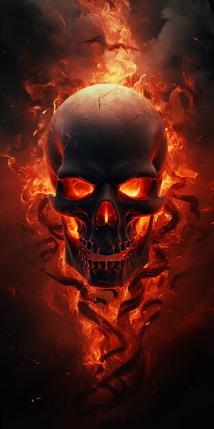Cráneo negro en llamas de fuego papel tapiz HD