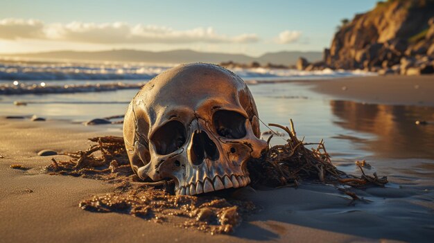 Foto un cráneo en una playa