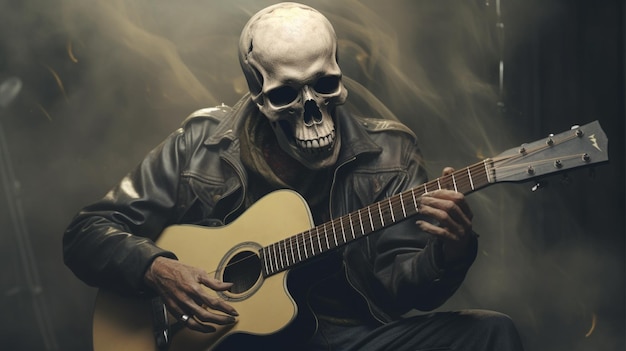 cráneo tocando la guitarra en concierto
