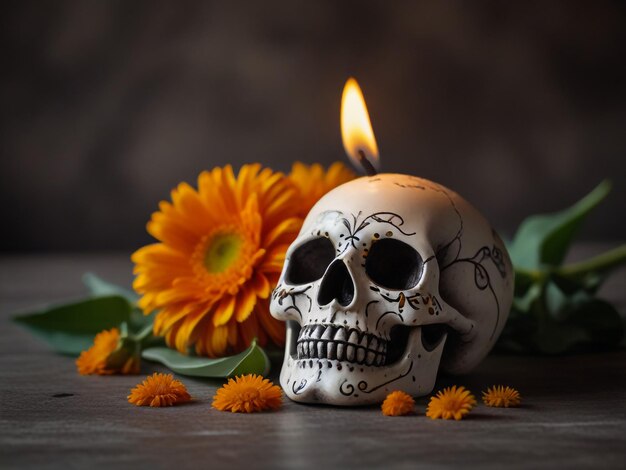 Foto un cráneo con una vela que dice quot muerte quot en él