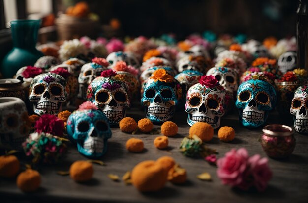 Cráneos pintados mexicanos para el día de los muertos