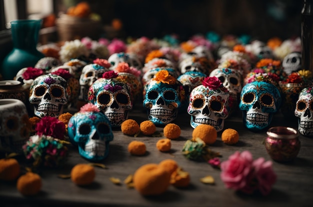 Cráneos pintados mexicanos para el día de los muertos